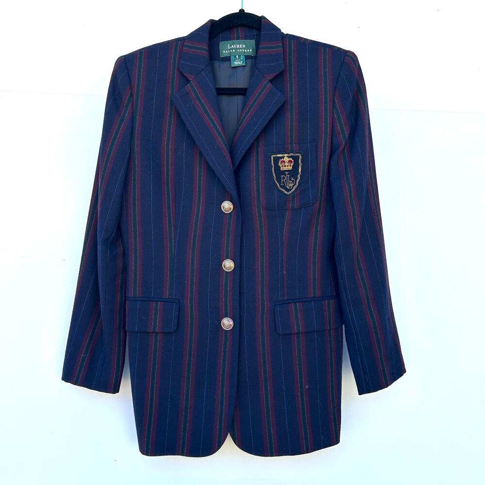Vintage Ralph Lauren Crest Tailored Blazer Wool Preppy Grandpa Size 6 Menswear - Picture 2 of 13